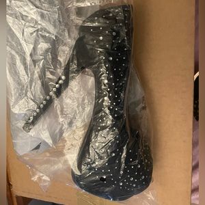 Tall open toed gem/gemmed stiletto heels with red underneath multi toned